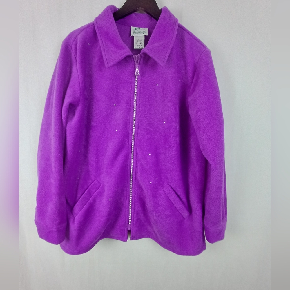 Quacker Factory Sparkle & Shine Zip Front Fleece Jacket Large Purple A32787